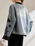 Women's Flower Embroidery Tassel Button Denim Jacket