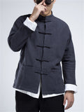 Men's Pure Color Cotton Linen Tang Suit Jackets