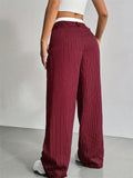 Casual High-Rise Spliced Striped Pants for Women