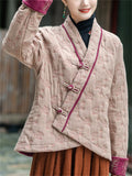 Women's Cotton Linen Long-sleeved Flower Jacquard Padded Jacket