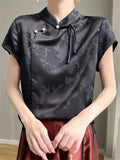 Women's Chinese Style Stand Collar Tassel Button Vintage Shirt