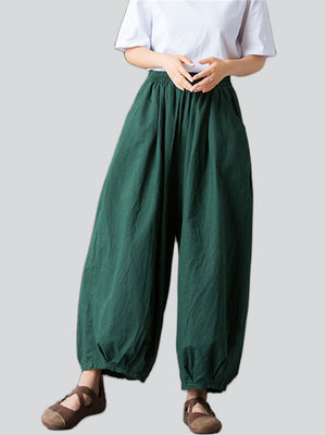 Comfortable Cotton Linen Elastic Waist Lantern Pants for Female