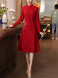 Female Oblique Placket Back Zip Cheongsam Dress