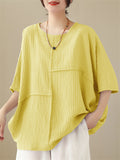 Women's Elegant Round Neck Batwing Sleeve Linen Shirt