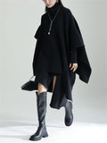 Vogue Turtleneck Irregular Hem Cape + Knitted Dress for Women