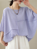 Women's Elegant Round Neck Batwing Sleeve Linen Shirt