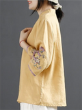 Chinese Ancient Style Floral Embroidery Knot Button Shirt for Women