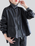 Women's Street Zip Up Oversized PU Leather Motorcycle Jacket