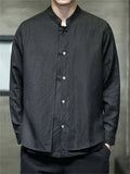 Men's Fake Two Pieces Stand Collar Button Linen Shirt