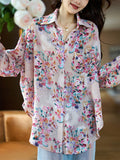 Summer Colorful Jacquard Single-Breasted Chiffon Shirt for Lady