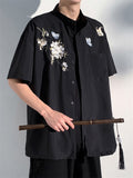 Men's Chinese Style Flying Butterfly Pear Flower Embroideried Shirt