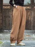 Women's Plain Linen Keep Warm Plush Liner Winter Long Pants