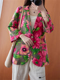 Women's Beautiful Rose Red Floral One Button Blazer