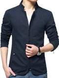 Plain Stand Collar Slim Fit Zipper Jacket for Men