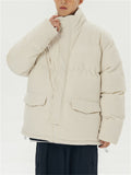 Male Solid Puffer Jackets Corduroy Cotton-padded Coats