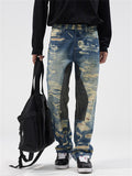 Men's Fake Ripped Print Street Straight-Leg Jeans