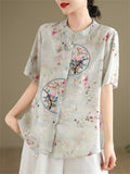 Women's Chinese Style Embroidery Summer Stand Collar Shirt