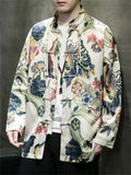 Men's Flower Leaf Print Vintage Tang Suit Tassel Button Jacket