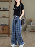 Daily Wear Drawstring Plaid Casual Pants for Women