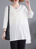 Women's Loose Checked V Neck Breathable Shirt for Summer