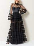 Sheer Lace Patchwork Sexy Party Maxi Dress for Women