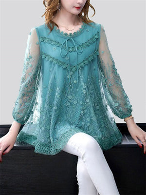 Women's Loose Floral Embroidery Lace Shirts