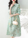 Lady Loose Cheongsam Temperament Printed Stand Collar Dress