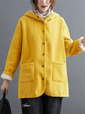 Women's Winter Keep Warm Plush Lining Corduroy Hooded Coat