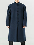 Men's Retro Plain Mid-Length Tang Suit Warm Cotton Coat