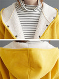 Women's Winter Keep Warm Plush Lining Corduroy Hooded Coat