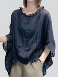 Lightweight Women's Ruffled Trim Batwing Sleeve Shirt