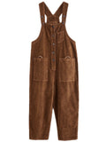 Women's Cute Square Neck Patch Pocket Corduroy Overalls