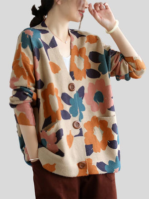 New Vintage Printed Women's Autumn Knitted Floral Jackets