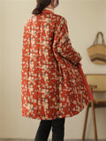 Retro Flower Print Women's Mid-length Cotton Jackets