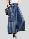 Summer Daisy Print Patchwork Design Blue Jeans for Women