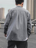 Men's Stylish Lapel Chest Pocket Button Pinstripe Shirt