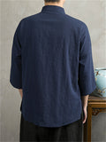 Solid Color Chinese Style 3/4 Sleeve Relaxed T-shirts for Men