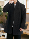 Men's Vintage Jacquard Cotton Linen Plush Liner Cardigan Coat