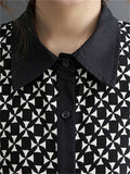 Retro Geometric Pattern Button Up Patchwork Dress for Women