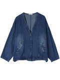 Ladies Korean Style V-Neck Button Up Short Denim Jacket