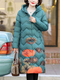 Warm Mid-length Hooded Printing Quilted Coats for Women