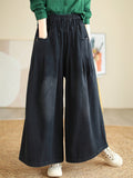 Women's Chic Washed Effect Wide Leg Denim Pants