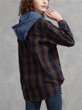 Women's Vintage Plaid Detachable Hood Long Sleeve Shirt