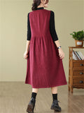 Women's Crew Neck Button Up Sleeveless Mid-Length Dress