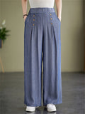 Summer High-Rise Decorative Button Elegant Lady Straight-Leg Pants