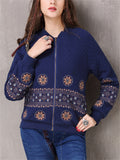 Women's Casual Slim-Fit Floral Embroidery Zipper Cotton Jacket