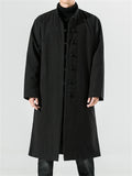 Men's Retro Plain Mid-Length Tang Suit Warm Cotton Coat