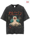 Cartoon Anime Character Print Men's Retro Distressed Shirt