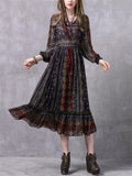 Women's Ethnic Style V-Neck Printed Ruffled Hem Chiffon Dress