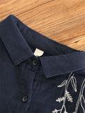 Floral Embroidery Spring Lapel Cotton Shirt for Women